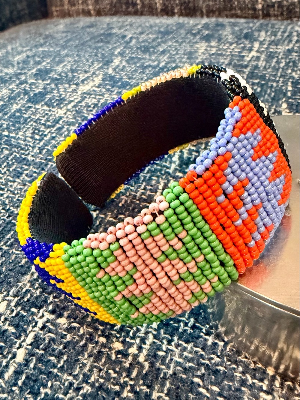 Colorful Hand-Beaded Stretch Cuff Bracelet